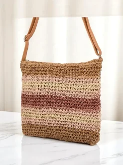 Wiklinowe I Słomiane^Royalfashion Mała słomiana torebka damska Stripe Charm Mini różowy