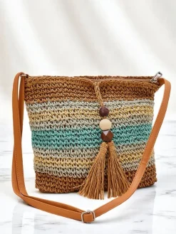 Wiklinowe I Słomiane^Royalfashion Mała słomiana torebka damska Stripe Charm Mini niebieski