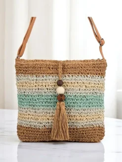 Wiklinowe I Słomiane^Royalfashion Mała słomiana torebka damska Stripe Charm Mini niebieski