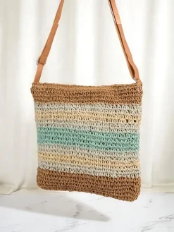 Wiklinowe I Słomiane^Royalfashion Mała słomiana torebka damska Stripe Charm Mini niebieski