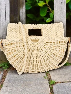 Wiklinowe I Słomiane^Royalfashion Mała słomiana torebka damska Mini Moon Straw beżowy