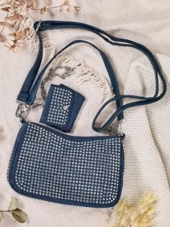 Małe Torebki^Royalfashion Mała torebka damska z dżetami Granatowy