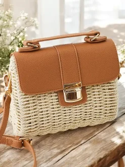 Wiklinowe I Słomiane^Royalfashion Mała torebka wiklinowa typu kuferek beżowy