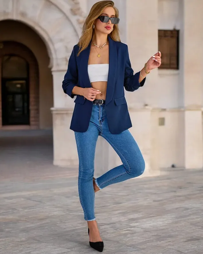 Kurtki / Marynarki / Płaszcze^Royalfashion Marynarka damska Granatowy