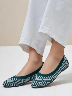 Baleriny Klasyczne^Royalfashion Materiałowe damskie baleriny z geometrycznym printem Metric zielony