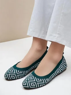 Baleriny Klasyczne^Royalfashion Materiałowe damskie baleriny z geometrycznym printem Metric zielony
