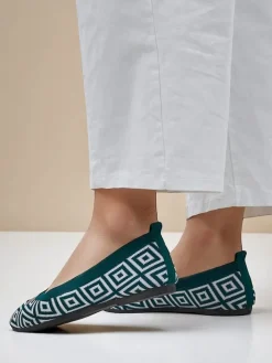 Baleriny Klasyczne^Royalfashion Materiałowe damskie baleriny z geometrycznym printem Metric zielony