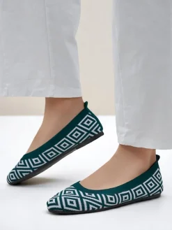 Baleriny Klasyczne^Royalfashion Materiałowe damskie baleriny z geometrycznym printem Metric zielony