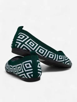 Baleriny Klasyczne^Royalfashion Materiałowe damskie baleriny z geometrycznym printem Metric zielony