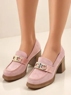 Mokasyny Na Obcasie^Royalfashion Mokasyny damskie na słupku Qeroy różowy