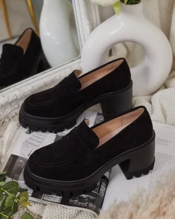 Półbuty|Mokasyny Na Obcasie^Royalfashion Mokasyny damskie na słupku Narvoti czarny