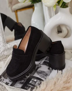 Półbuty|Mokasyny Na Obcasie^Royalfashion Mokasyny damskie na słupku Narvoti czarny