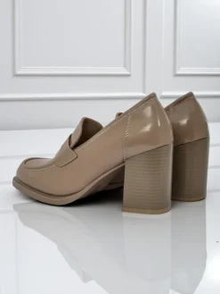 Mokasyny Na Obcasie^Royalfashion Mokasyny damskie na obcasie Minerva brązowy