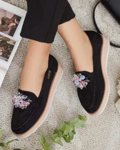 Mokasyny Na Płaskiej Podeszwie|Półbuty^Royalfashion Mokasyny z kolorowymi kamyczkami Restea czarny