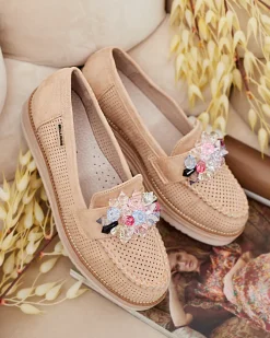 Półbuty|Mokasyny Na Płaskiej Podeszwie^Royalfashion Mokasyny z kolorowymi kamyczkami Restea jasny brązowy