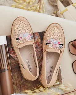 Półbuty|Mokasyny Na Płaskiej Podeszwie^Royalfashion Mokasyny z kolorowymi kamyczkami Restea jasny brązowy