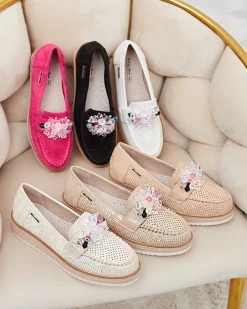 Półbuty|Mokasyny Na Płaskiej Podeszwie^Royalfashion Mokasyny z kolorowymi kamyczkami Restea jasny brązowy