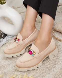 Półbuty|Mokasyny Na Płaskiej Podeszwie^Royalfashion Mokasyny z kolorowymi kamyczkami Sariner beżowy