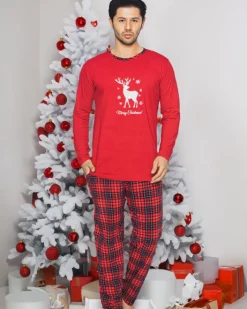 Piżamy^Royalfashion Męska piżama świąteczna czerwony