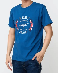 Bluzki^Royalfashion Niebieski męski t-shirt z nadrukiem Ecru