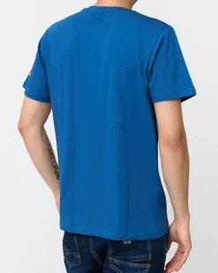 Bluzki^Royalfashion Niebieski męski t-shirt z nadrukiem Ecru