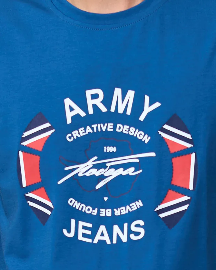 Bluzki^Royalfashion Niebieski męski t-shirt z nadrukiem Ecru