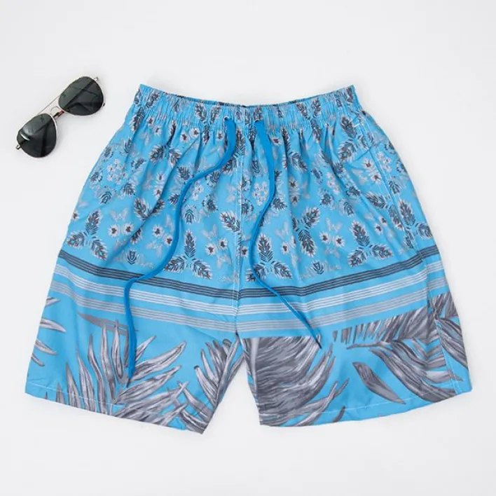 Spodnie^Royalfashion Niebieskie wzorzyste męskie sportowe spodenki szorty Ecru