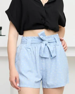 Szorty|Krótkie Spodenki^Royalfashion Niebieskie wzorzyste damskie materiałowe krótkie spodenki w kwiaty Ecru