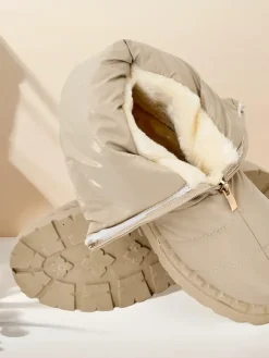 Botki Z Delikatnym Ociepleniem|Botki Na Płaskim Obcasie^Royalfashion Śniegowce damskie Esissa beżowy