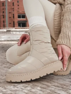 Botki Z Delikatnym Ociepleniem|Botki Na Płaskim Obcasie^Royalfashion Śniegowce damskie Esissa beżowy