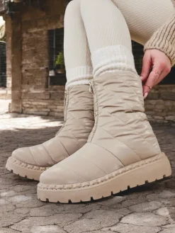 Botki Z Delikatnym Ociepleniem|Botki Na Płaskim Obcasie^Royalfashion Śniegowce damskie Esissa beżowy