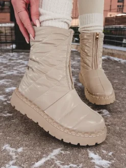 Botki Z Delikatnym Ociepleniem|Botki Na Płaskim Obcasie^Royalfashion Śniegowce damskie Esissa beżowy