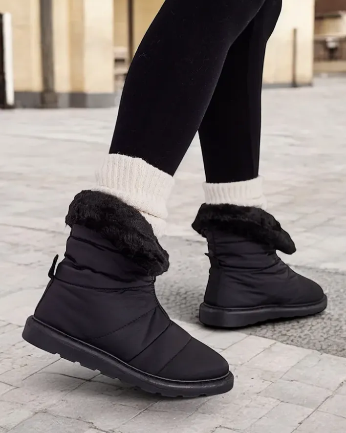 Botki Z Delikatnym Ociepleniem|Botki Na Płaskim Obcasie^Royalfashion Śniegowce damskie Nesisa czarny