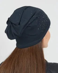 Czapki I Kapelusze^Royalfashion Ocieplana damska czapka z cyrkoniami Granatowy