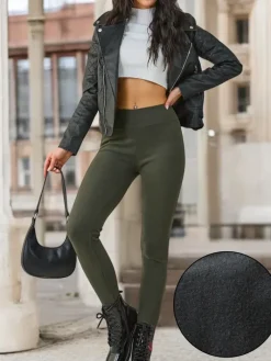 Legginsy / Tregginsy^Royalfashion Ocieplane bawełniane legginsy damskie zielony