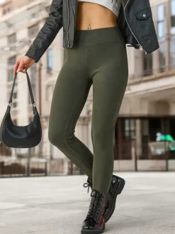 Legginsy / Tregginsy^Royalfashion Ocieplane bawełniane legginsy damskie zielony