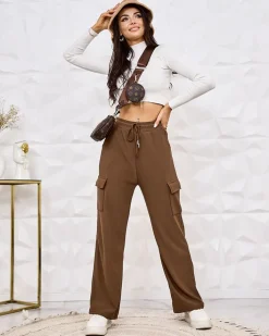 Spodnie Cargo^Royalfashion Ocieplane damskie spodnie typu bojówki brązowy