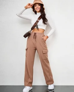 Spodnie Cargo^Royalfashion Ocieplane damskie spodnie typu bojówki beżowy