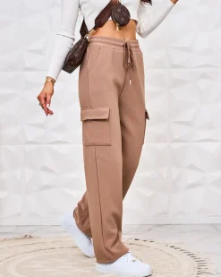 Spodnie Cargo^Royalfashion Ocieplane damskie spodnie typu bojówki beżowy