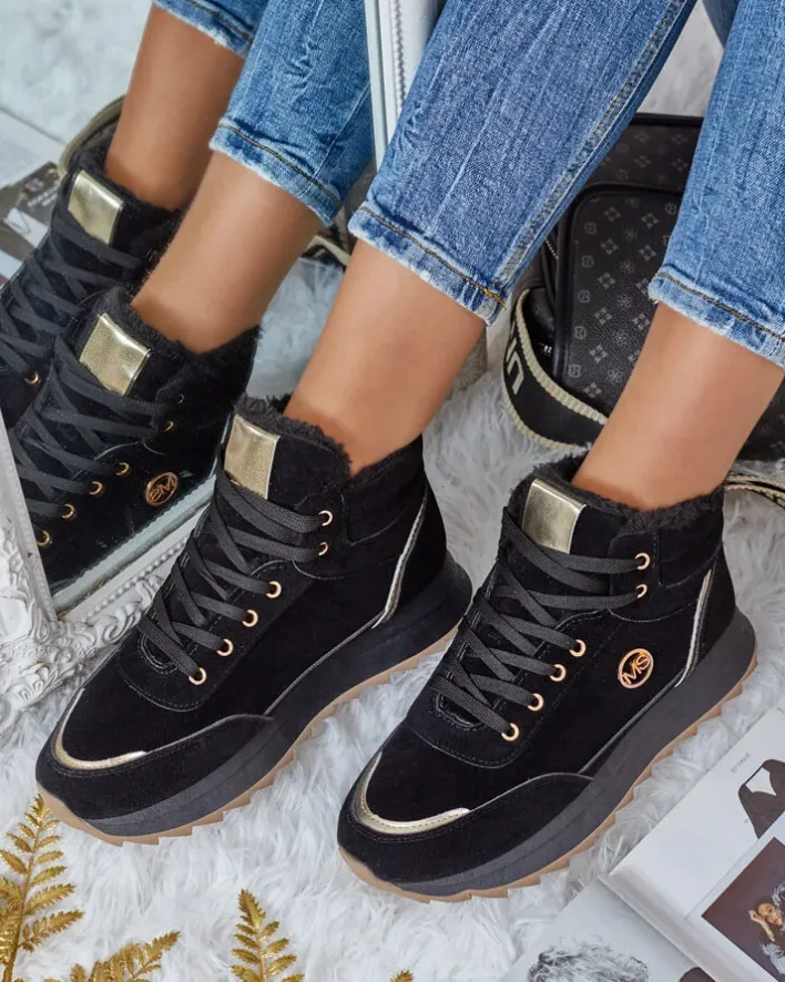 Ocieplane|Sneakersy^Royalfashion Ocieplane sneakersy damskie z futerkiem Casill czarny