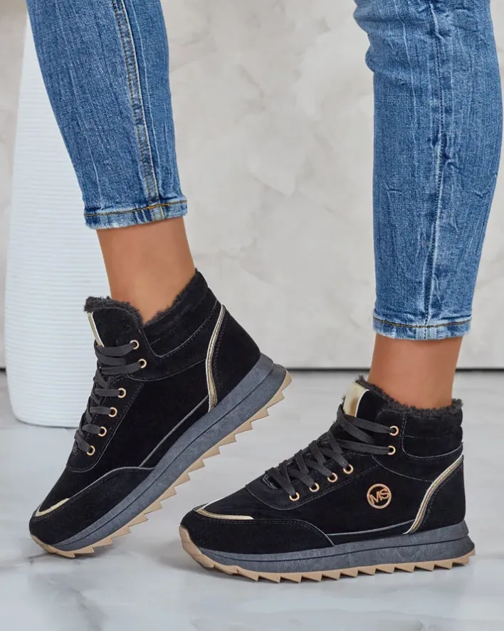 Ocieplane|Sneakersy^Royalfashion Ocieplane sneakersy damskie z futerkiem Casill czarny