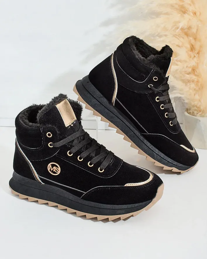 Ocieplane|Sneakersy^Royalfashion Ocieplane sneakersy damskie z futerkiem Casill czarny