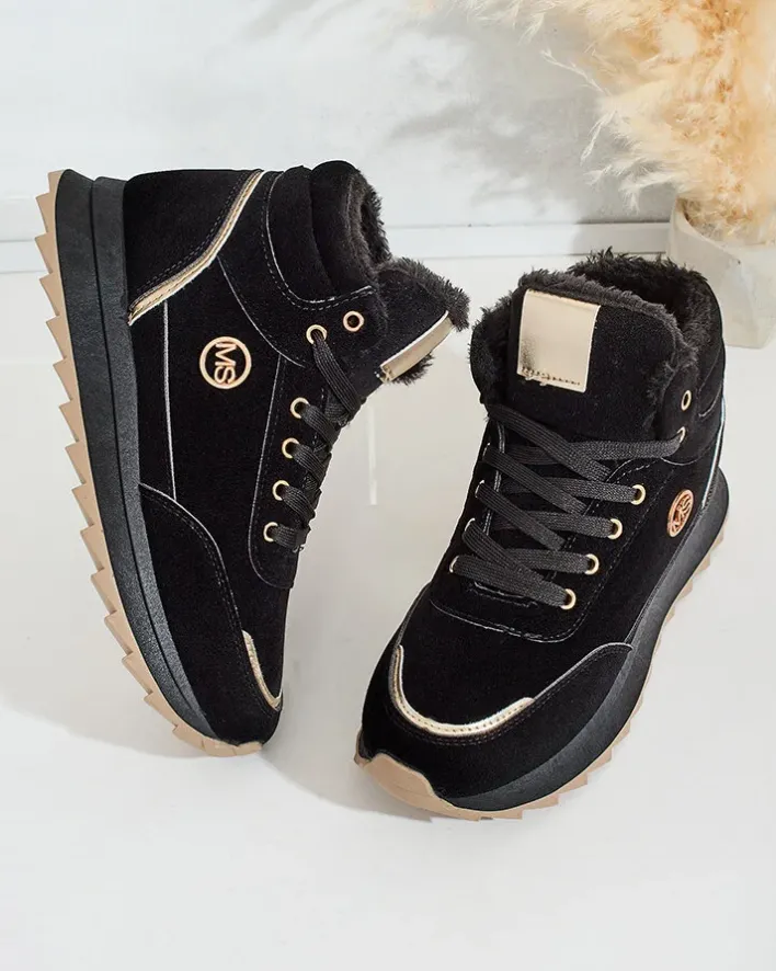 Ocieplane|Sneakersy^Royalfashion Ocieplane sneakersy damskie z futerkiem Casill czarny