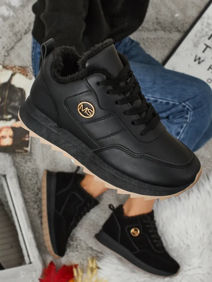 Ocieplane|Sneakersy^Royalfashion Ocieplane sneakersy damskie z futerkiem Casot czarny