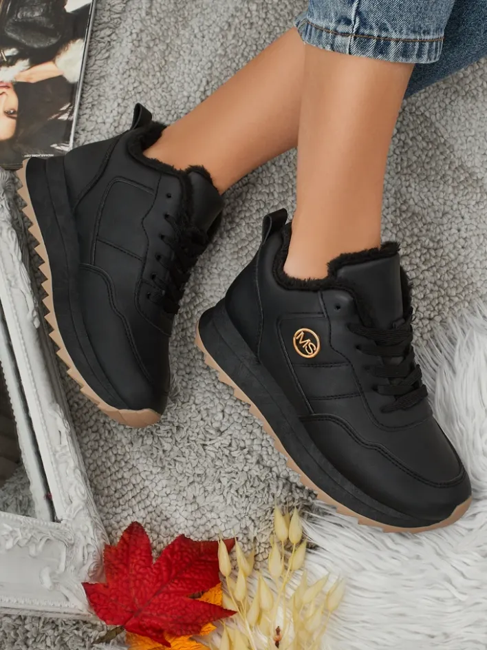 Ocieplane|Sneakersy^Royalfashion Ocieplane sneakersy damskie z futerkiem Casot czarny