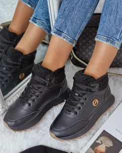 Ocieplane|Sneakersy^Royalfashion Ocieplane sneakersy damskie z futerkiem Frozit czarny