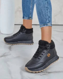 Ocieplane|Sneakersy^Royalfashion Ocieplane sneakersy damskie z futerkiem Frozit czarny