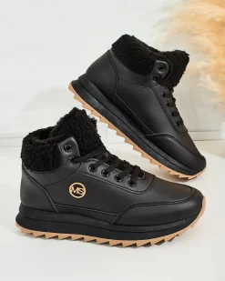 Ocieplane|Sneakersy^Royalfashion Ocieplane sneakersy damskie z futerkiem Frozit czarny