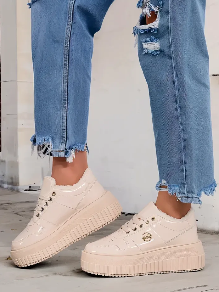 Ocieplane|Sneakersy^Royalfashion Ocieplane sneakersy damskie z futerkiem Rozit beżowy