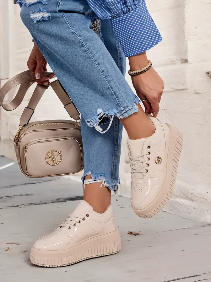 Ocieplane|Sneakersy^Royalfashion Ocieplane sneakersy damskie z futerkiem Rozit beżowy